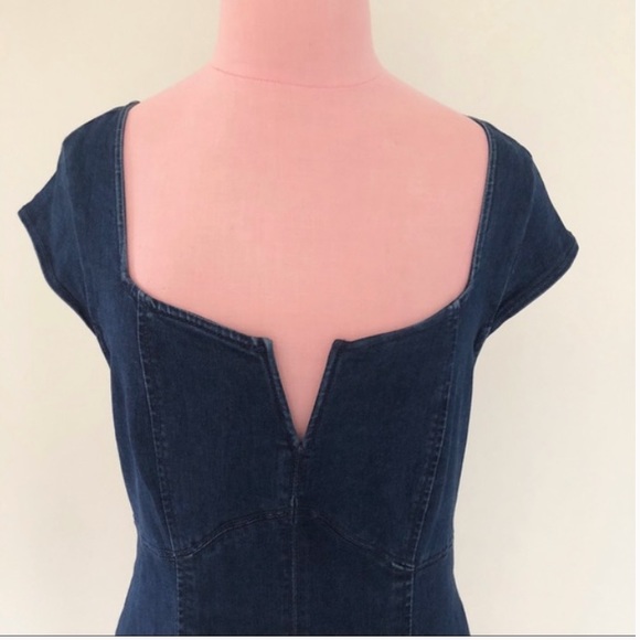 FREE PEOPLE LIA BLUE DENIM MINI DRESS SIZE LARGE - Picture 4 of 8